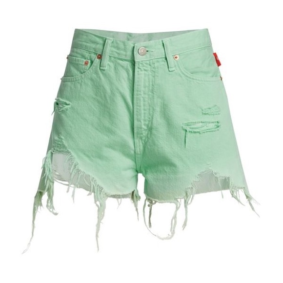 Denimist Nic Cut Off Denim Shorts in Mint - Picture 3 of 6